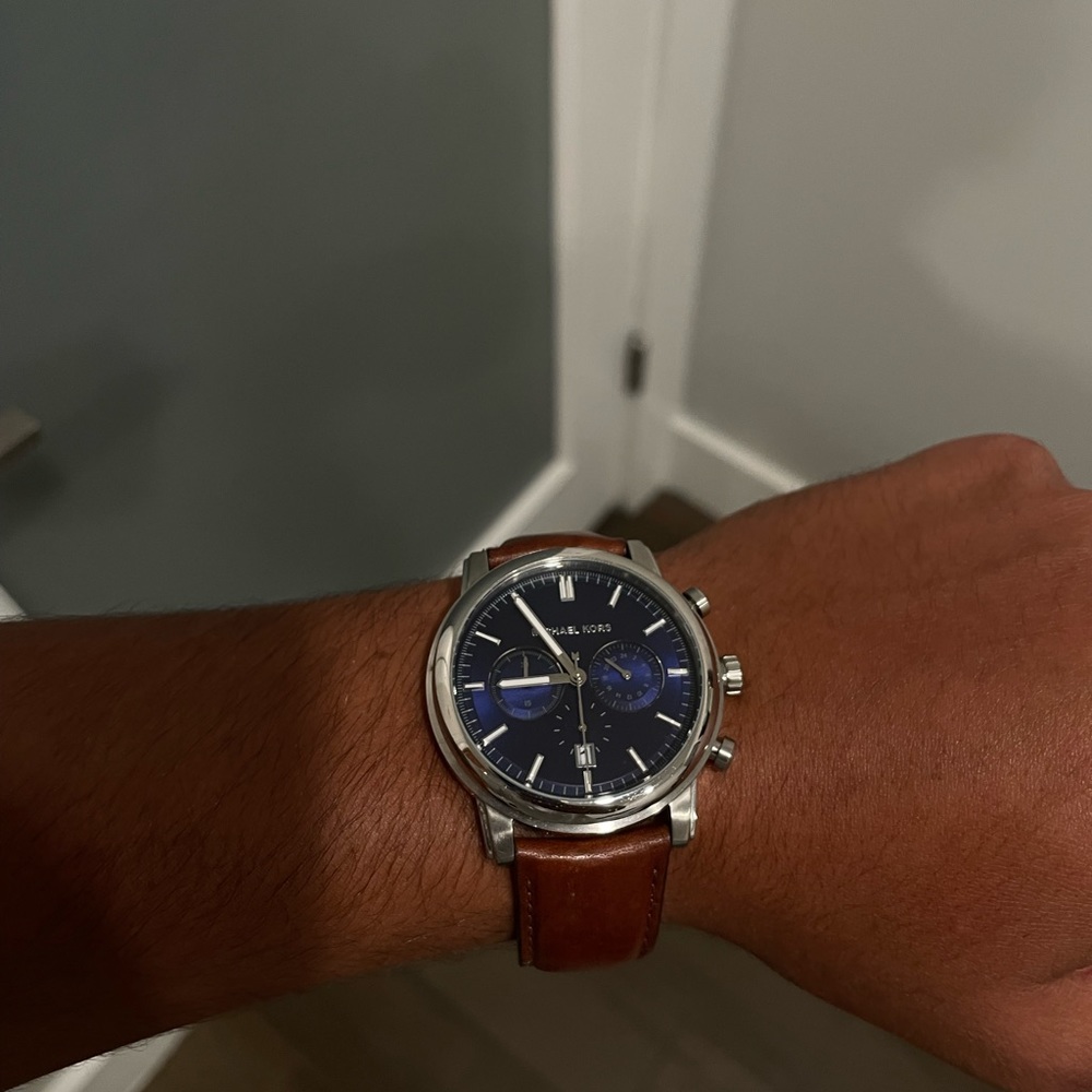 Michael Kors Mk8429 Men's Brown Leather Analog Blue Dial Quartz Watch